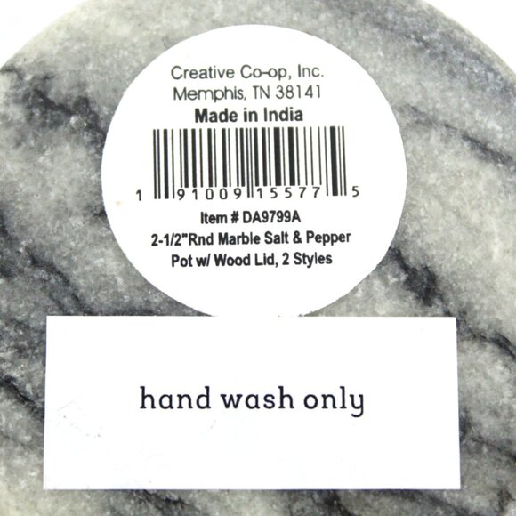 Marble Black & White Salt & Pepper Bowls Salt Cellar Set Natural Wood Covers - Picture 5 of 5